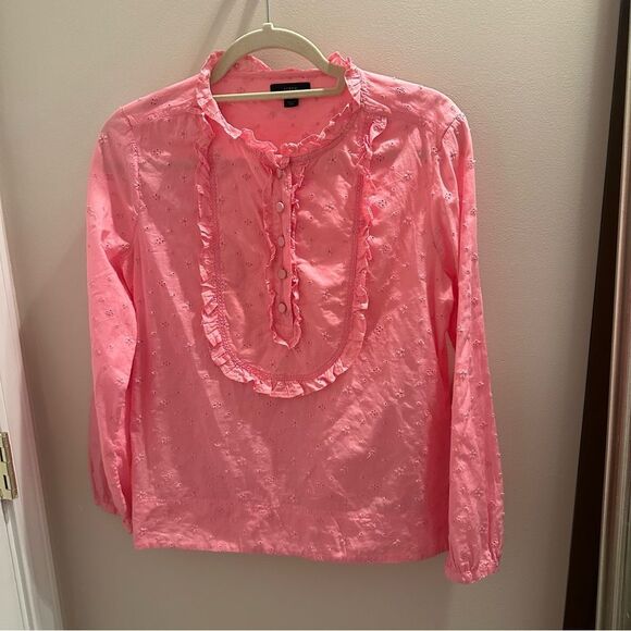 J. Crew Pink Eyelet and Ruffled Blouse. - Picture 4 of 6